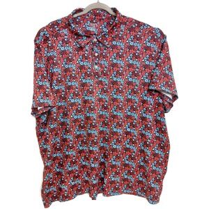 Chaps‎ Golf Polo Shirt Mens 3XL Red Blue Floral Print Stretch Performance Navy